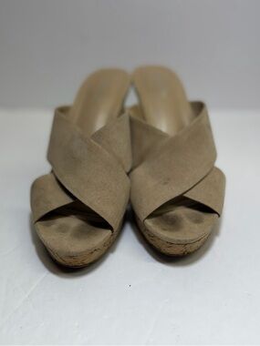 Charles by Charles David Taupe Suede Crisscross Cork Wedge Sandals‎